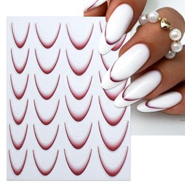 IDDFEVE Gradient French Line Nail Art Stickers - 6 Colors Self-Adhesive Curved Stripes Nail Decals, French Tips Guides Designs for DIY Manicure (6 Sheets)