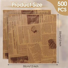 500 Pcs 12 x 12 Inch Deli Wax Paper Sheets Grease Resistant Tray Basket Liners Newsprint Paper Water and Grease Proof Sandwich Wrapping Paper Square Hot Dog Wrappers for Food Baking (Brown)