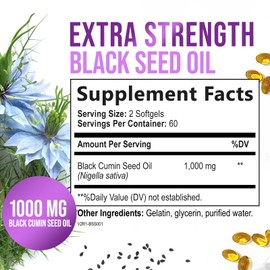 Nature's Strength Black Seed Oil Capsules 1000mg - 100% Blackseed Oil, Skin Health & Immune Support (Vegan & Non-GMO) Amazing Extraction Above Cold Pressed, Pure Nigella Sativa Black Cumin Seed Oil - 120 Softgels