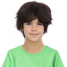 PATTNIUM Short Brown Wig for Kids Boys Short Straight Brown Wig Synthetic Wig with Wig Cap