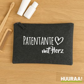 Huuraa Kulturbeutel Patentante mit Herz Geschenk 1 Liter Charcoal Filz Patentante Geschenkidee