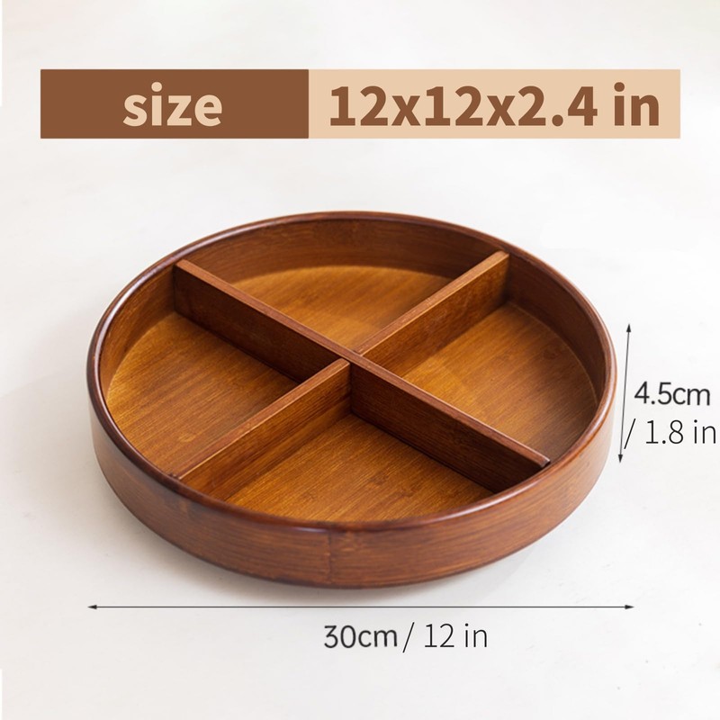 Bamboo Lazy Susan Organizer, 12'' Turntable Bamboo Tray with Removable