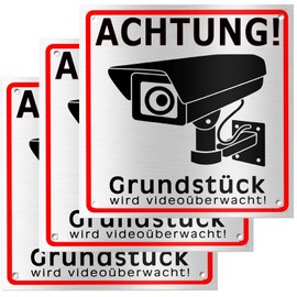 Video Surveillance Sign Private Property, Pack of 3 Caution Camera Surveillance Made of Aluminium Alloy (3 Pieces, White)