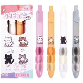 MOZXIRZ 4 Pcs Cute Gel Pens Retractable Pens Cartoon Cat Pen 0.5mm Black Ink Smooth Writing Pen for Women Office School Supplies (Cat)