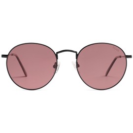 SOJOS Small Round Polarized Sunglasses for Women Men Classic Vintage Retro Shades UV400 SJ1014,Shiny Black/Light Purple&Red