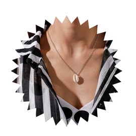 Allereya Vintage Shell Pendant Necklace Puka Shell Choker Necklace Sea Cowrie Necklace Silver Cowrie Shell Necklace Jewelry for Women and Girls (Silver)