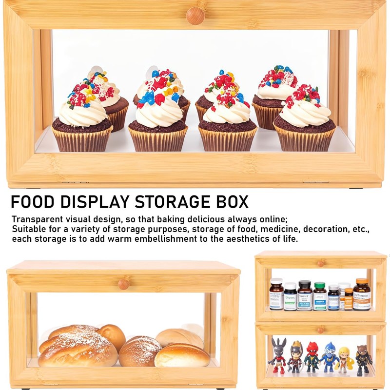 ETMI Bamboo Bread Box for Kitchen Countertop Pastry Display case
