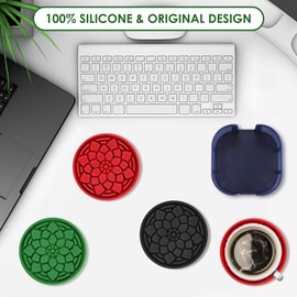 Silicone Coasters Set of 6 with Holder,Silicone Cup Coasters for Coffee Table,Washable Heat Resistant, Funny Coasters for Home Decor Tabletop Protection Non-Slip and Non-Stick,Round
