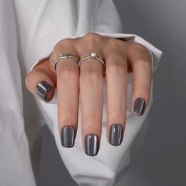 Black Cat Eye Press on Nails Short Square, Sparkling Glazed Donut Extra Short Gel Nails Press ons Reusable Acrylic Nails 30Pcs 15 Sizes Fake Nails Kits, Shiny Glitter Glue on Nails Short