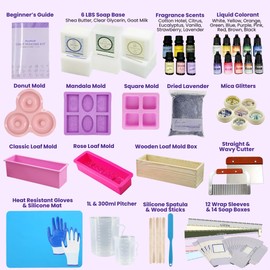 Soap Making Kit for Beginners | 6LBS Melt & Pour Soap Base - Shea Butter, Clear Glycerin & Goat Milk, All-in-one Soap Kit w/Molds, Fragrances, Colors, Soap Making Tools & Supplies for Adults (Deluxe)
