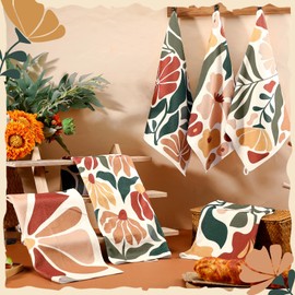 Breling Set of 6 Boho Floral Kitchen Towels Vintage Themed Dish Towel Bathroom Decorative Rustic Cloths Tea Towels for Kitchen Bathroom Home Cooking Housewarming Gifts, 14 x 21 Inch