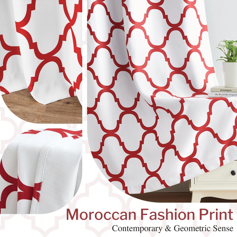 Melodieux Moroccan Printed Room Darkening Blackout Grommet Curtains for Living