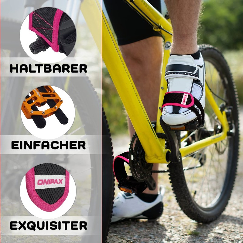 ONIPAX Pair of Bicycle Pedal Straps with Clips (Pink)