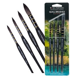 WA Portman Quill Round Watercolor Brushes Professional 4pc Set - 100% Vegan, Cruelty-Free Synthetic Squirrel Hair Watercolor Brushes Set with Triangular Comfort Grip