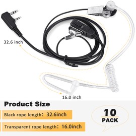 Weewooday 10 Pack Walkie Talkies Earpiece with PPT Mic 2 Pin Acoustic Tube Headset Earpiece Compatible with Baofeng UV-5R Retevis H-777 RT1 RT21 RT22 Arcshell AR-5 2 Ways