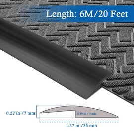 Floor Transition Strip Self Adhesive Carpet & Flooring Transitions Edging Trim Strip PVC Threshold Transitions Suitable for Threshold Height Less Than 5mm (20Ft, Black)