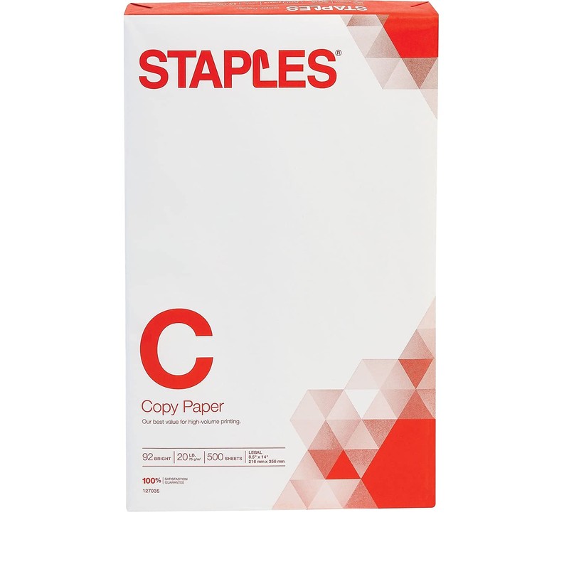 Staples Copy Paper, 8 1/2" x 14", Ream