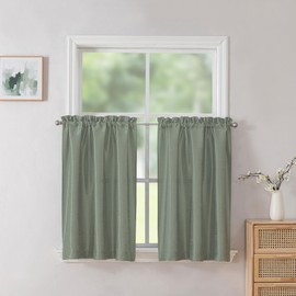 Chyhomenyc Uptown 2PCS Sage Green Kitchen Tier Curtains 36 inch Length, Faux Silk Room Darkening Soft Lightweight Short Cafe Curtains for Farmhouse Bathroom Bedroom Small Windows, Each 30Wx36L inch
