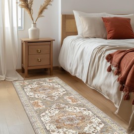 BEIMO Runner Rugs for Hallway 2x10 Machine Washable Runners, Boho Vintage Retro Floral Medallion Runners for Kitchen Entryway Bathroom, Low Pile Lightweight Thin Chenille Non Slip Runner Rug，Brick