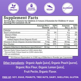 Llama Naturals Real Fruit Sambucus Elderberry Gummies for Kids | No Added Sugar Cane, Vegan, Organic Toddler Immune Support | Zinc & Natural Vitamin C | Children Immunity Boost | 60 ct (30 Days)