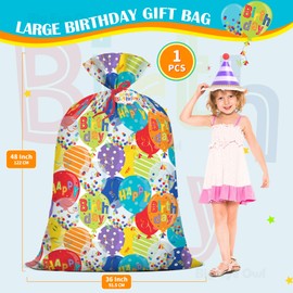 Extra Large Birthday Plastic Gift Bag 36''x48''Jumbo Happy Birthday Present Bag for Kids XL Oversized Birthday Party Gift Wrapping Bags Colorful Balloon with Confetti Design