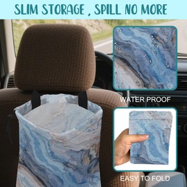 KXWQTRDD Car Garbage Bag Abstract Blue and Gold Marble Hanging Canvas Car Trash Bag Waterproof Drawstring Car Back Seat Organizer for Car Back Front Seat Console with Adjustable Buckle