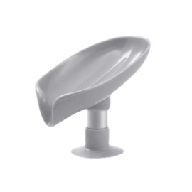 Suction Soap Dishes with Drainage,Leaf-Shaped Bar Soap Tray and Sponge Holder for Bathroom and Kitchen (Gray)