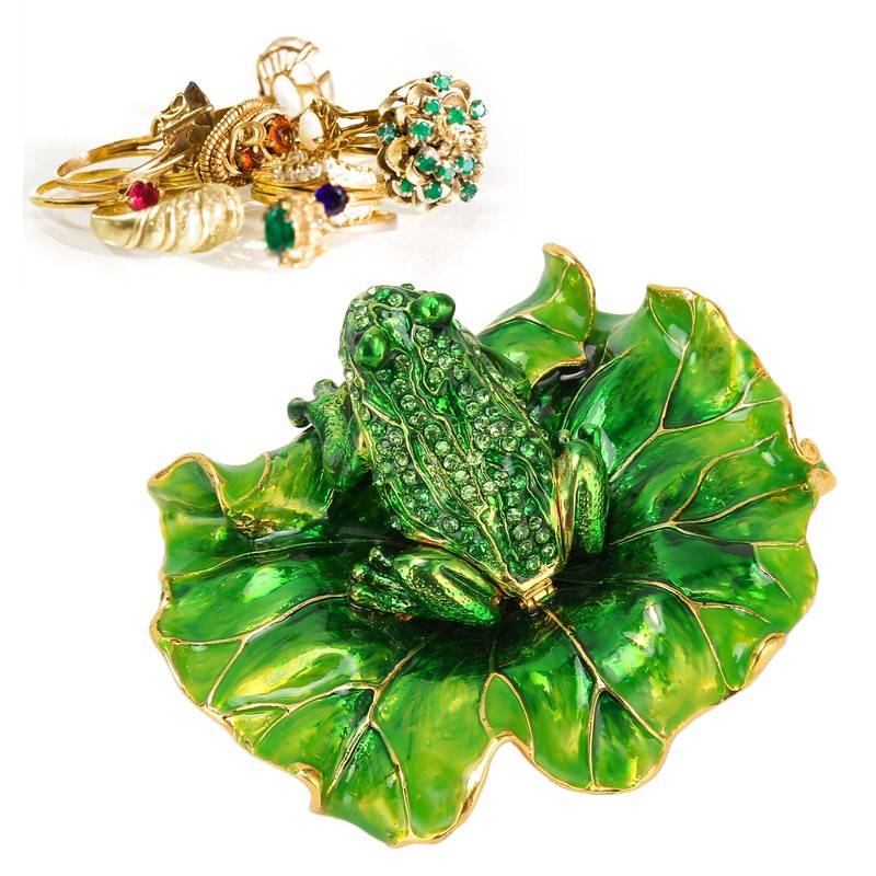 Lotus Leaf Frog Jewelry Box Hand Painted Innovative Metal Jewelry