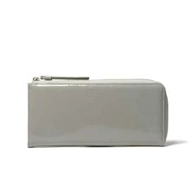 Margaret Howell Ideas MHLW1AT3 Long Wallet, Goat Leather, Enamel, Lightweight, Thin, L-Shaped Zipper, Includes Exclusive Box, gray (light gray)