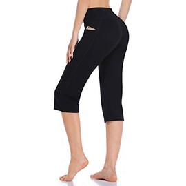 HISKYWIN Women's Yoga Capri Pants Flare Workout Bootleg Pants Bootcut Crop Side Pockets HF821-Black-XXL