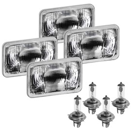 Parts N Go 4x6 Rectangular Plain Conversion Headlights Halogen H4 Bulb Set - H4656, H4651