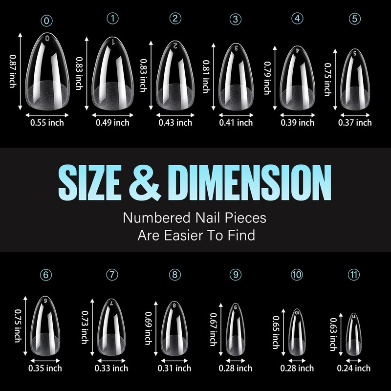 TOMICCA Almond Short Nail Tips for Gel Nails, Gel Full
