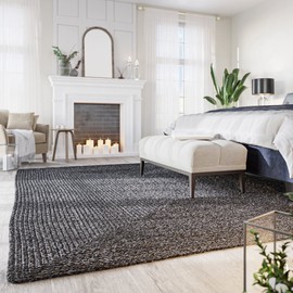 BELLEZE Area Rug Modern Solid Colored Indoor Outdoor Rug, Accent Rug for Patio, Living Room or Kitchen, Luxury Bohemian Style Home Decor, 8' x 10' - Charcoal