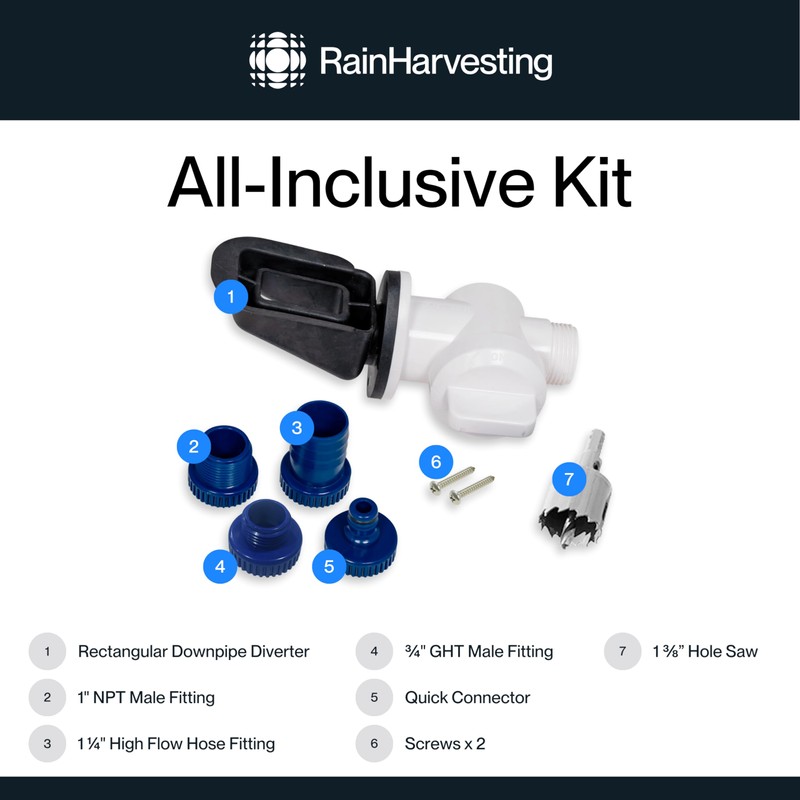 Rain Harvesting QuickFit Diverter, Rectangular Downspout Diverter for Rain Water