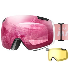 OutdoorMaster Heron Ski Goggles with 2 Lens, Frameless, Magnetic Interchangeable HD Toric Lens, OTG Snowboard Goggles