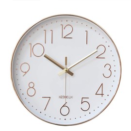 HZDHCLH Stylish Wall Clock with Continuous Second Hand, Silent Wall Clock, Nordic Style, Entryway and Interior Rooms, Interior Decor, 11.8 inches (30cm), Gold on White Background