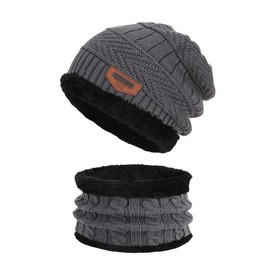 BOYSSPAA Winter Childrens Knit Cap Set Thickened Design Soft Lining Design childrens Outdoor first Choice Warm and Windproof (grey, One Size)