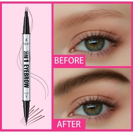 Eyebrow Pen Waterproof Eyebrow Pencil, 2025 New Upgraded Eye-brow Pencil 2-in-1 Dual-Ended Microblading, with 2 Tip,Eye Brow Pen for Natural Hair-Like Brows, Last All-Day, Brown