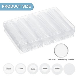 PATIKIL Coin Snap Holder 100 Pack Coin Case Storage Round with Organizer Box Fit 17/20/25/27/30mm Coins for Collectors Collection Supplies, White Foam Gasket