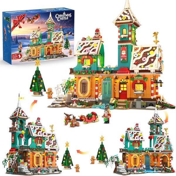 CUBIMANA 3 Style Christmas Castle Building Set with Lights -