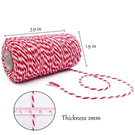 Cotton Twine Red and White Baker String 2mm Thick 328 Feet Christmas Twine for Gift Wrapping DIY Crafts Home Decoration Gardening