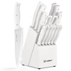 KATISUN 15-Piece White Kitchen Knife Set with Built-in Sharpening Stone,
