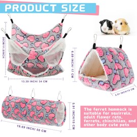 Abbylike 9 Pieces Rat Hammock Guinea Pig Ferret Hammocks Small Pet Hanging Tunnel Glider Toy Guinea Pig Ferret Hideout Bed Cage Accessories for Hamster(Purple, Brown, Gray,Heart)