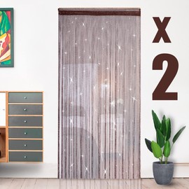 HYSENM 2 Pack Door Curtain 100 x 200cm Fly Screens for Doors, Beaded Door Curtain String Curtain for Doors, Door Fly Screen Curtain for Doorways - Brown
