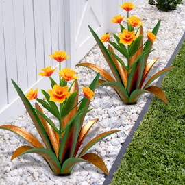 TOMBABY Huge Metal Agave Plants Outdoor Decoration Outdoor Garden Decorated with Flowers Mexican Yard Art Plant Garden Gift (Green 2 Pack)