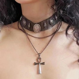 Ankh Jewelry for Women - Ankh Necklace Women - Unique Egyptian Jewelry with Symbolic Meaning, Gothic Multilayer Retro Delicate Choker for Fashion Enthusiasts (Brown)