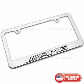 AutoTattoo 1x Mercedes-AMG 3D Mirror Chrome License Plate Frame Cover Decorate + Screw Caps