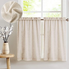 JINCHAN Beige Kitchen Curtains Linen Tier Curtains 24 Inch Farmhouse Cafe Curtains Light Filtering Small Window Curtains Flax Country Rustic Rod Pocket Bathroom Laundry Room RV 2 Panels Crude