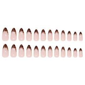 Leopard French Tip Press-on Nails Medium Stiletto Glossy False Nails With Design Brown Glue-on Artificial Acrylic Full Cover Nude Stick-on for Women Manicure 24Pcs