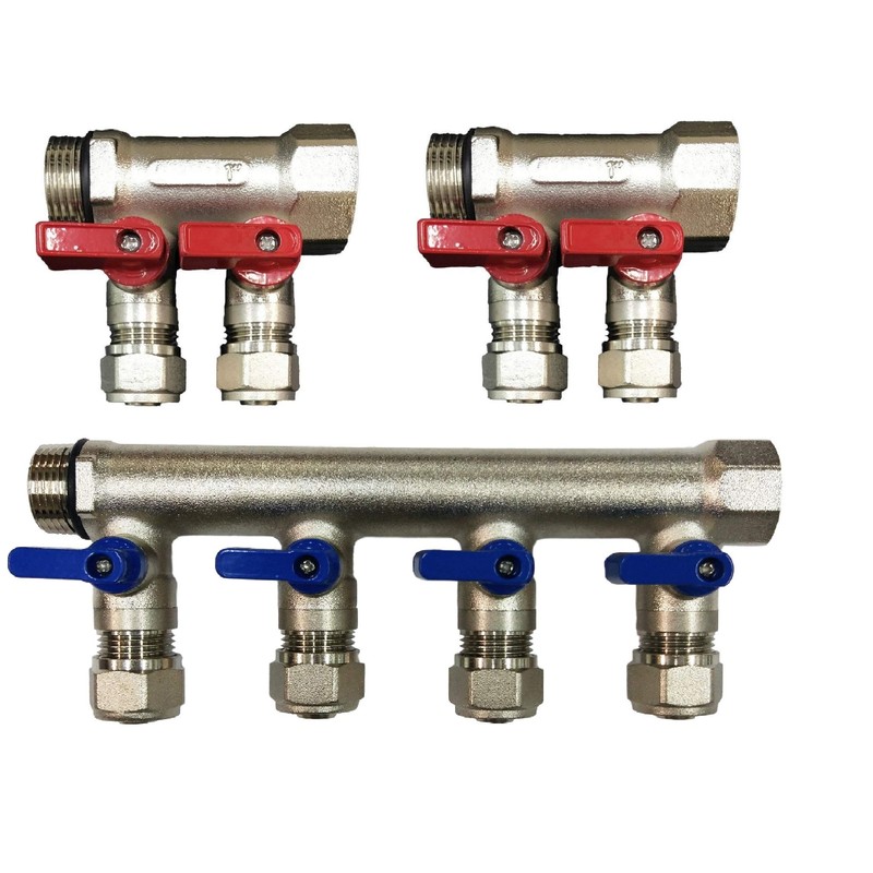 1" 4-Loop/Port Ball Valve Brass Pex Manifold for 1/2"" Pex